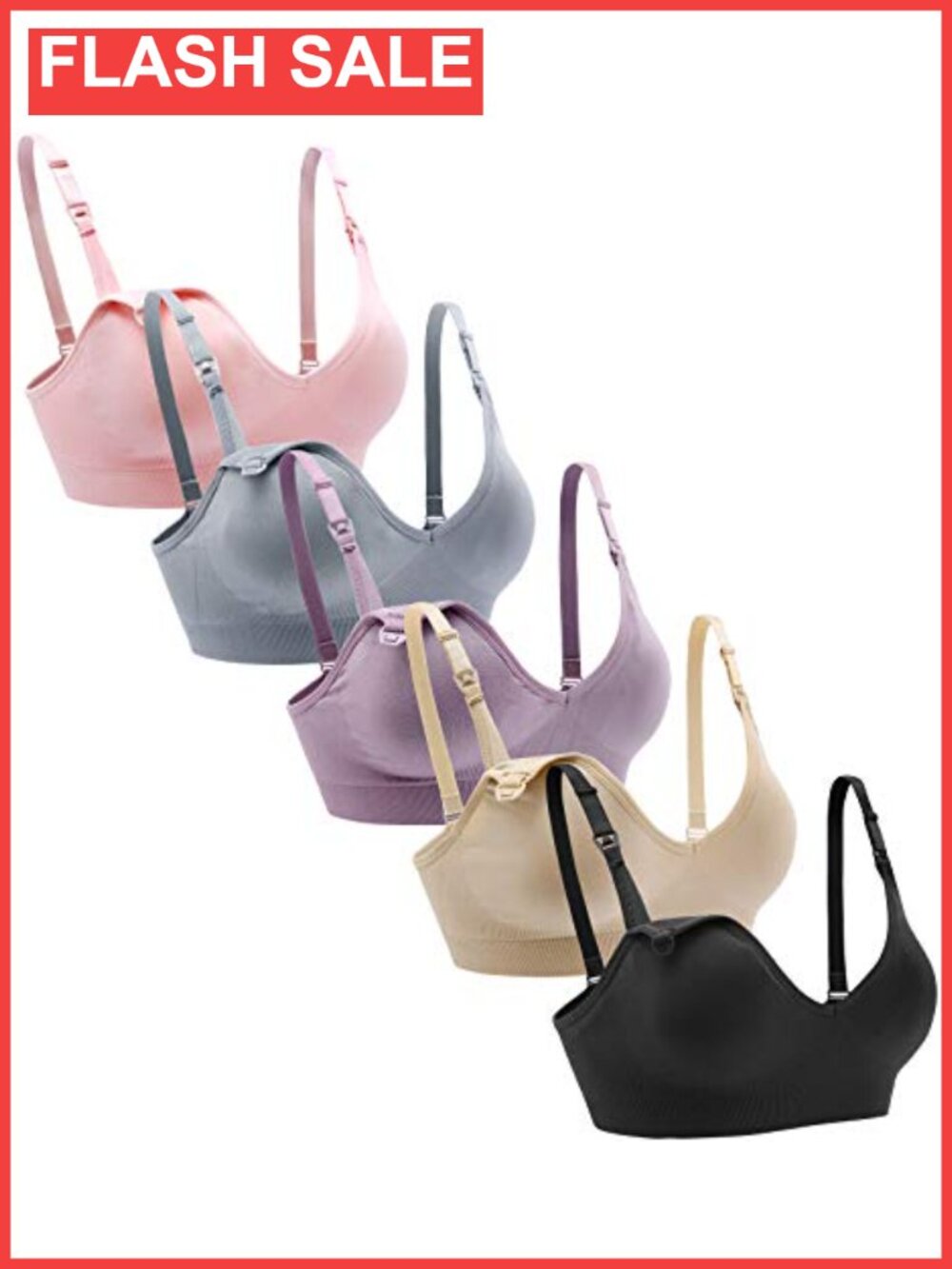 5 Pack Nursing Bra Wireless Maternity Bralette V Neck Sleep Breastfeeding Bra